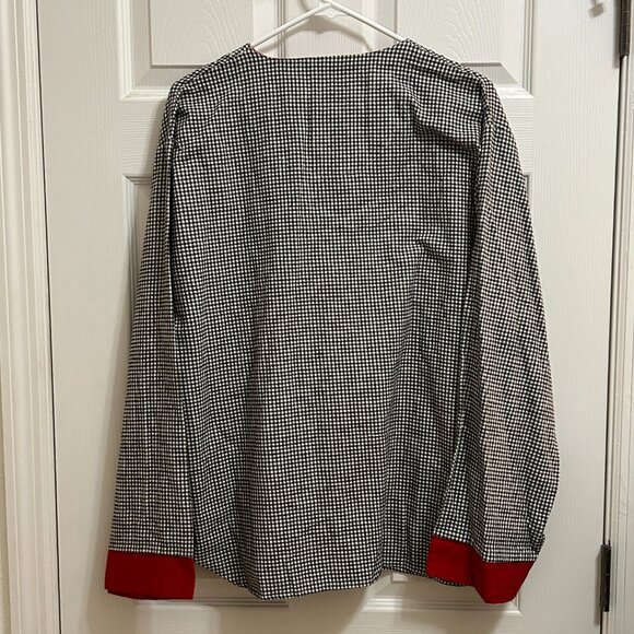 Esleep Gingham Button Top XL Black White Red Rose Patch - Picture 7 of 7